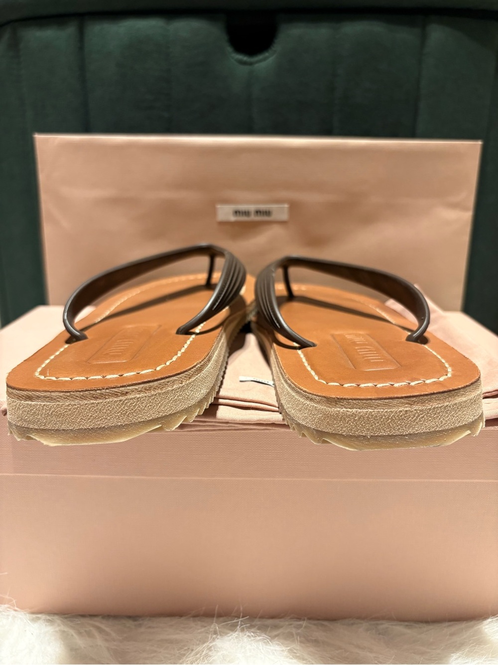 Miu Miu Dark Brown Thong Sandals - Picture 3 of 10